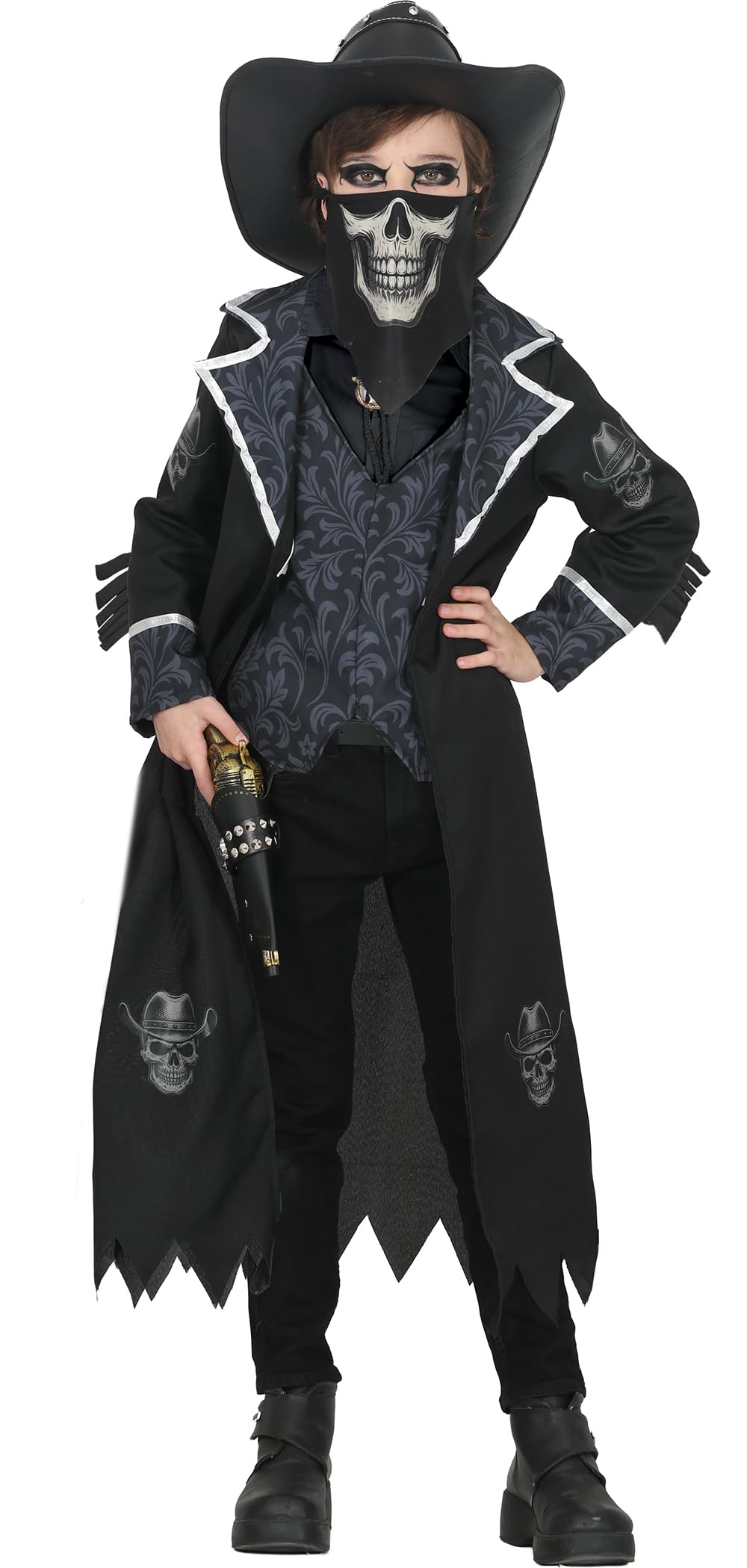 FIESTAS GUIRCA | Costume da Cowboy Gotico per Bambini - Gilet, Giacca e Fazzoletto - Costumi da Cowboy per Halloween, Oktoberfest e Feste del Vecchio West - Unisex - Nero e Grigio