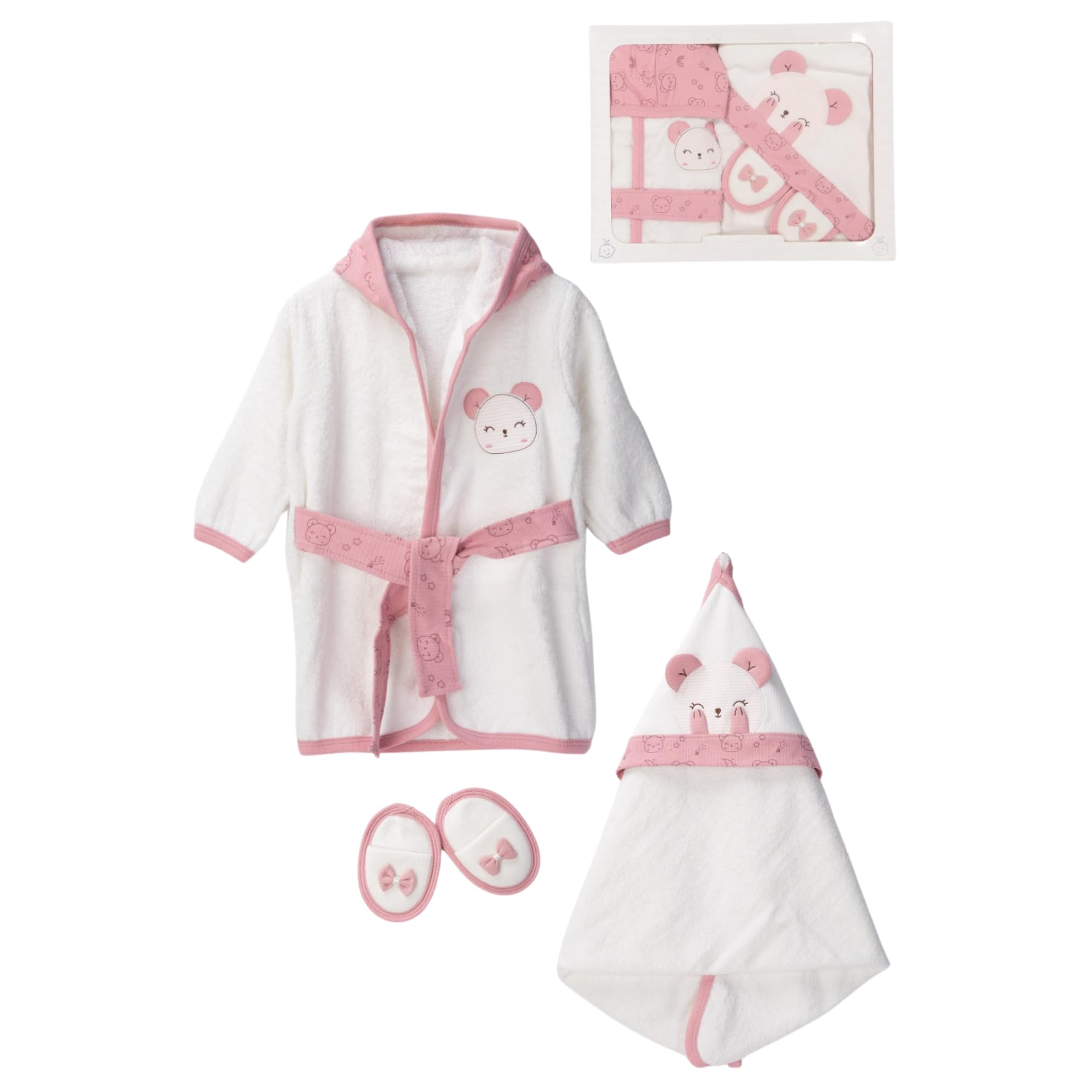 BEBELOP Kids and Baby Bathrobe Set 3 Pcs | Cotton Bathrobe, Towel and Slippers Set for 0-24 Months Baby and Child | Soft Babys Bathrobes for Boys and Girls