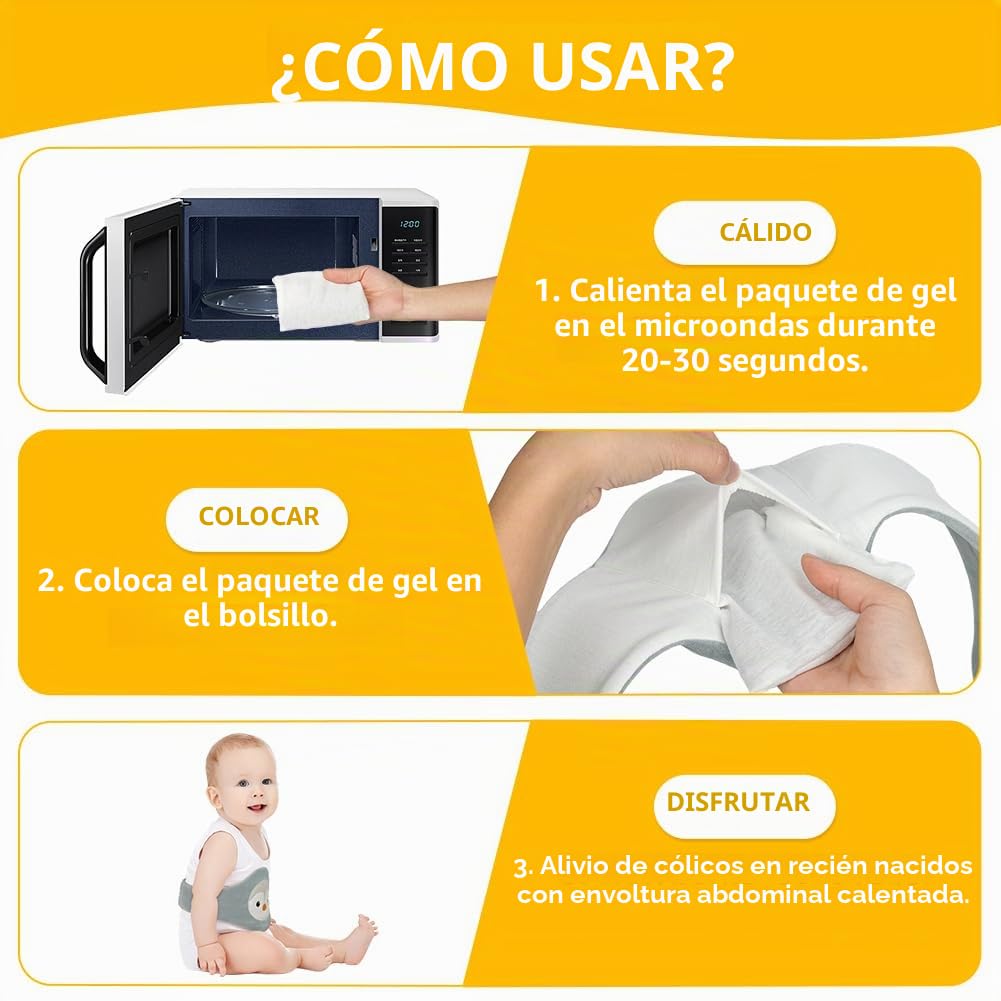 Vicloon Cinturón Calentador para Bebé, Cinturón Anticólico para Bebé, Partículas de Arcilla, Micro Ondulado, Lavable, Cojín Térmico Ajustable para Bebés para Dolor Abdominal y Flatulencia(Pingüino)