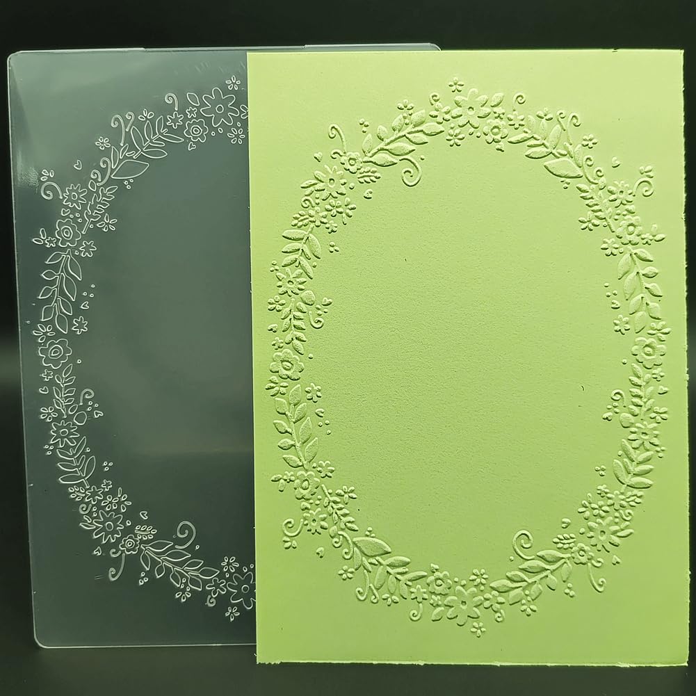 Plastic Embossing Folder A6 Size Oval Flowers Frame Paper Crafts Plastic Textured Impressions for Card Making Scrapbooking