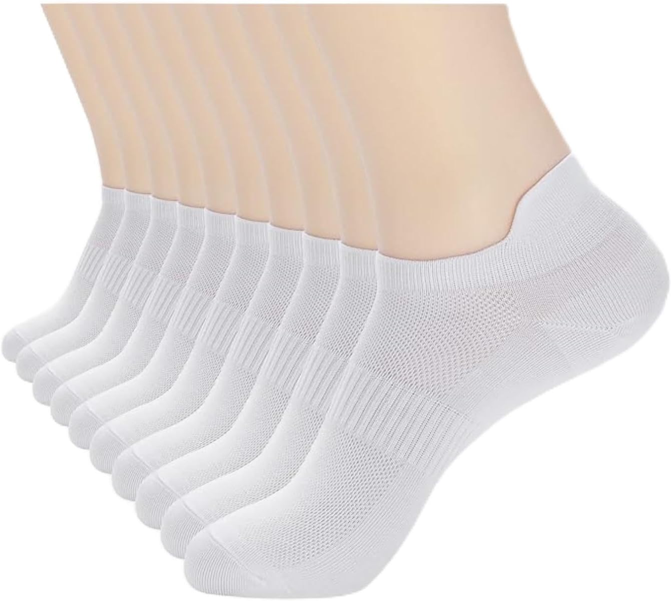 Athletic No Show Ankle Socks, Low Cut Running Socks with Heel Tab, White, 6 Pairs