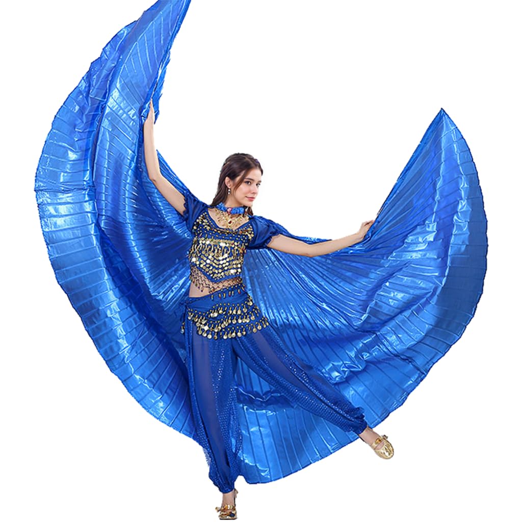 Leemiman Women's Royal Blue Belly Dance Opening Wings For Halloween Christmas Party Professional Belly Dance Costume Wings With Sticks (Royal Blue)