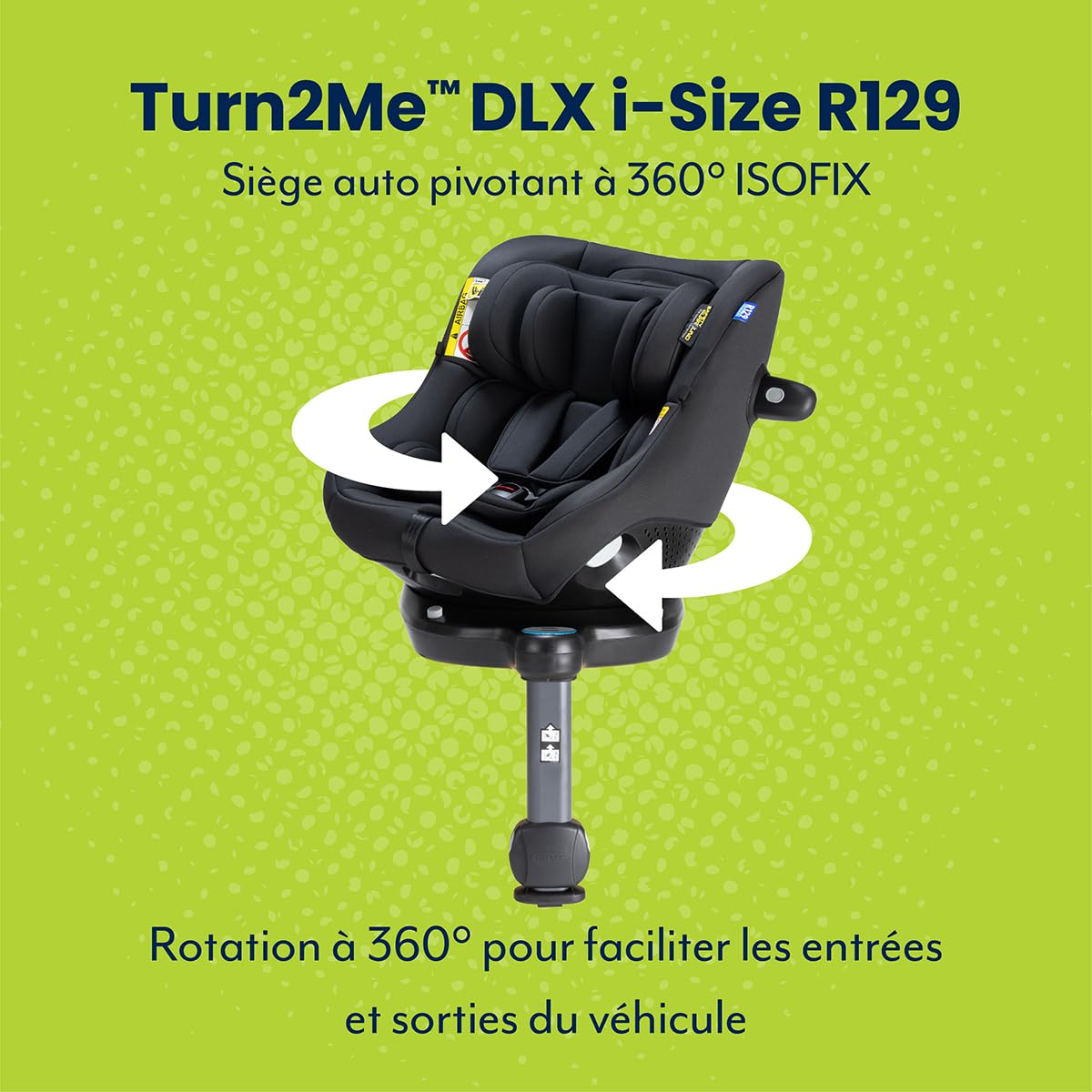 Graco Turn2Me i-Size DLX R129, siège-auto rotatif à 360° ISOFIX, de 40 à 105 cm (de la naissance jusqu'à environ 4 ans), harnais à 5 points et position allongée, barre anti-rebond, noir, Midnight