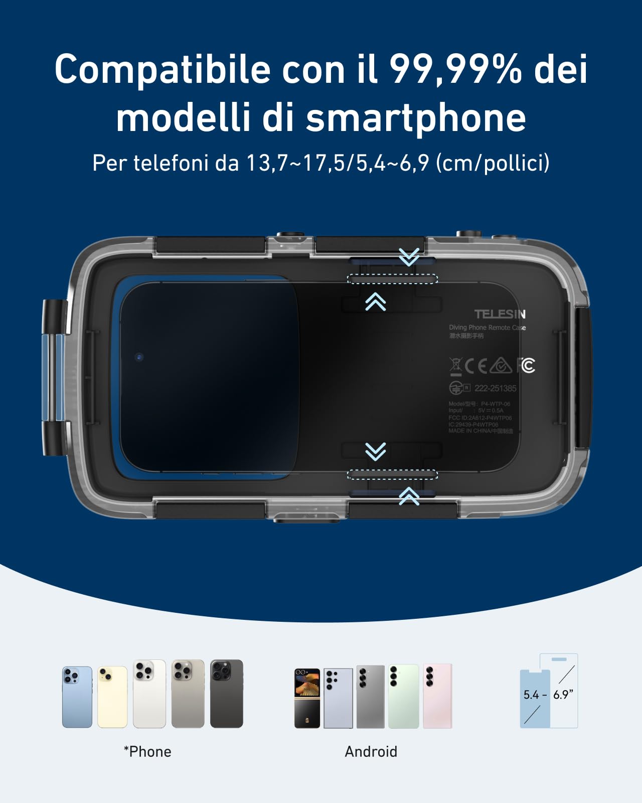 TELESIN Immersione Custodia Impermeabile Subacquea per Telefoni | Fotografia Subacquea Universale Custodia Impermeabile & Impugnatura, per iPhone/Android/Samsung Galaxy Telefoni Cellulari