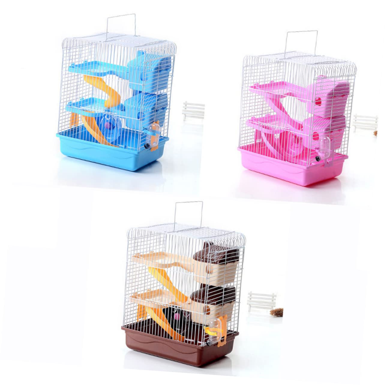 Doppelwandiger Hamsterkäfig für Hamster und Chinchillas Blau | Tragbares Kleintierhaus, Leicht zu Reinigen, mit Laufrad und Auslaufsicherer Trinkflasche