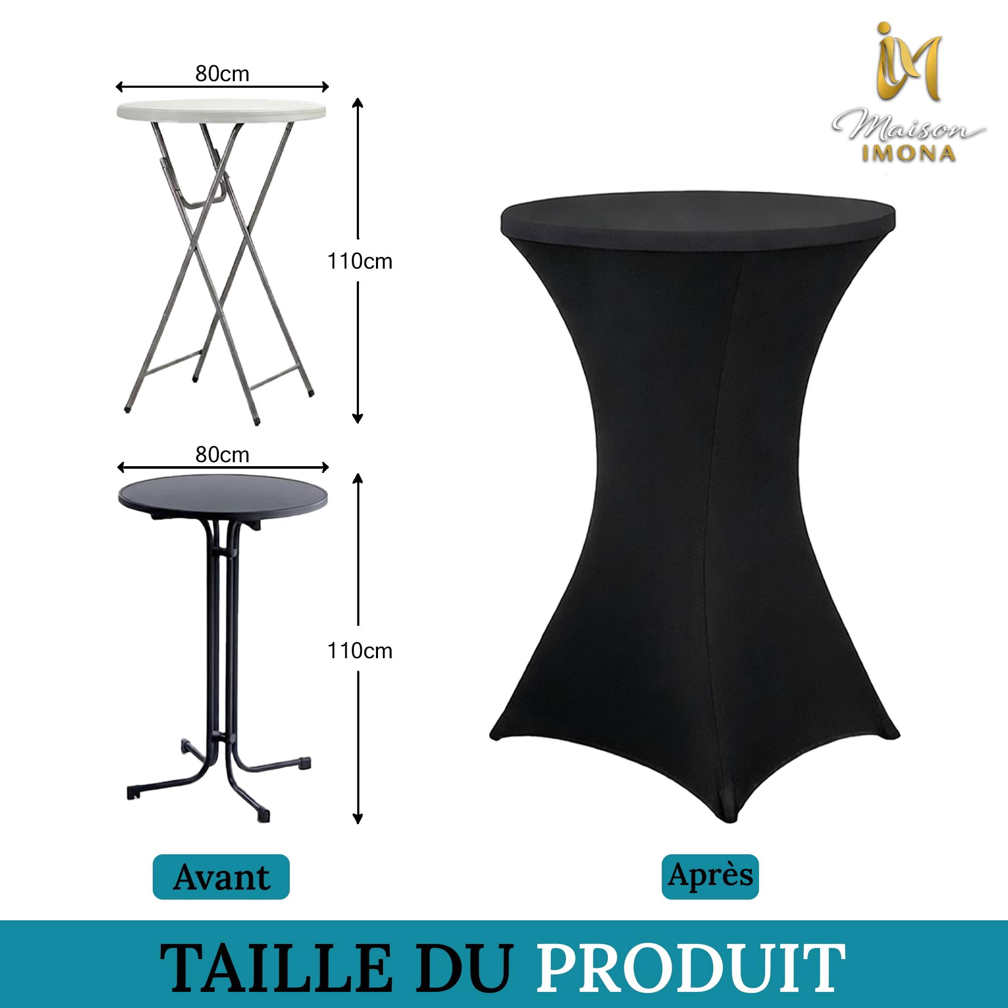 Lot de 6 Housses de Table Mange-Debout Extensibles 80x110 cm Noir.
