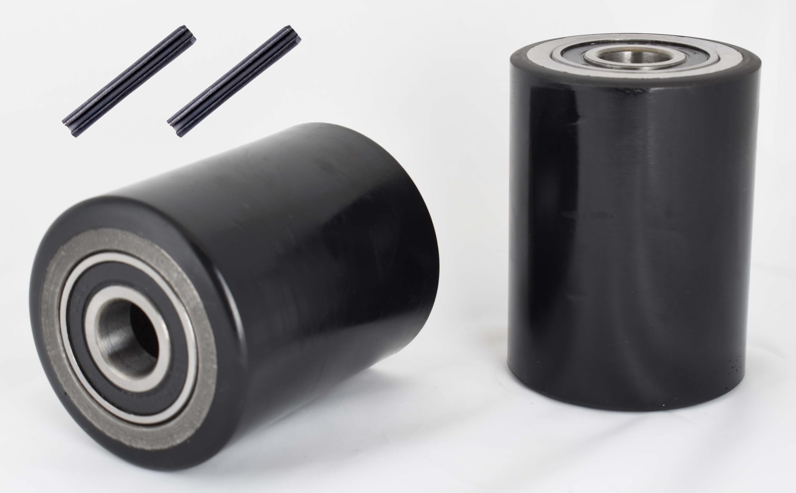 Pallet Jack/Truck Load Wheels Set (2 pcs) 3" x 3.75" with Bearings ID 20mm Poly Tread Black