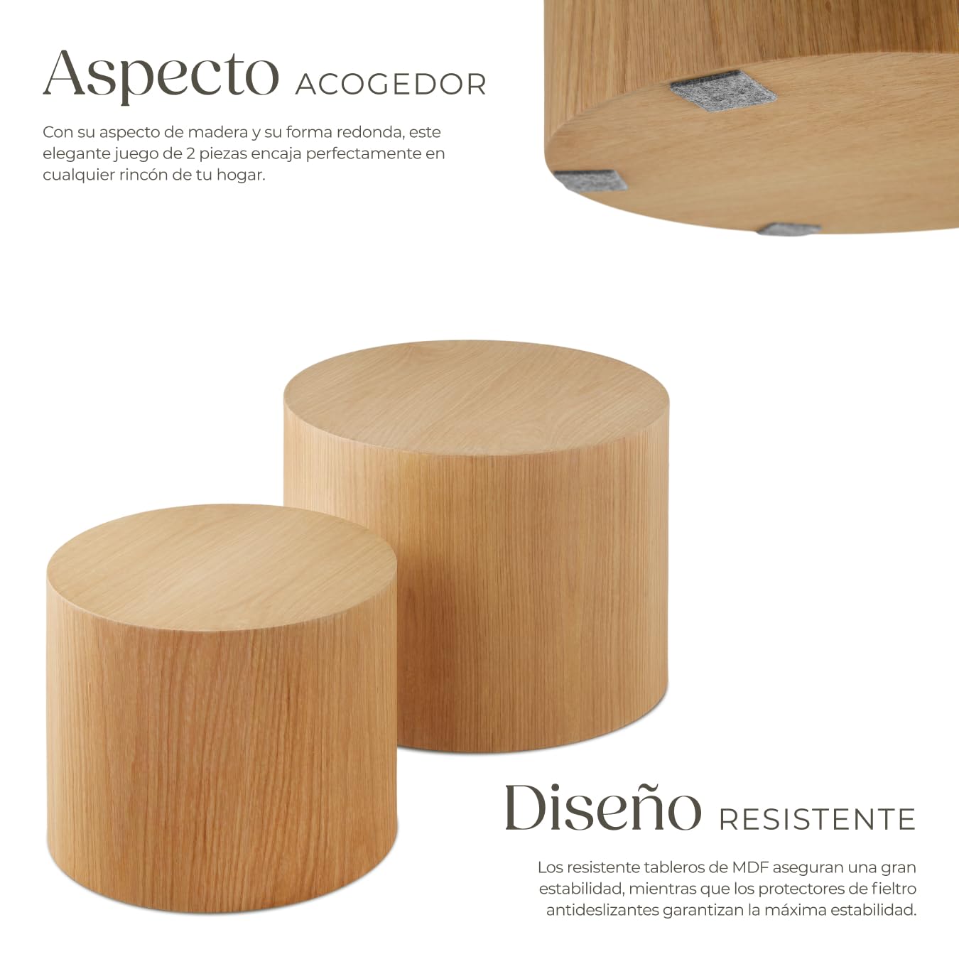 tectake® Juego de mesas auxiliares Redondas, Mesa Redonda pequeña Ideal como Mesa Auxiliar Salon, Mueble Auxiliar Salon, mesas Redondas Estilo Moderno - Roble Claro