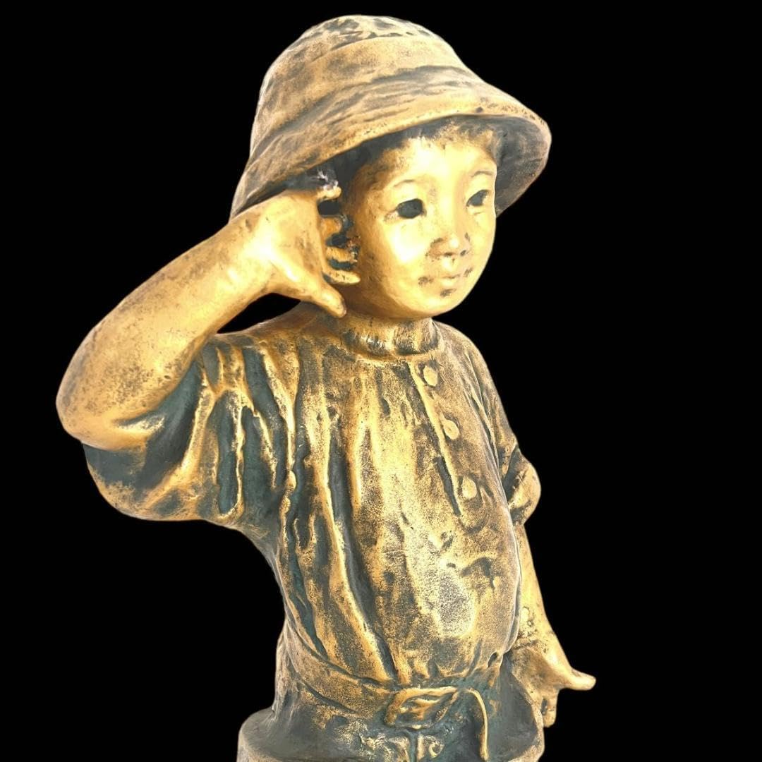 将軍の孫 北村西望　ブロンズ像　文化勲章受賞 北村西望「天真爛漫『将軍の孫』」ブロンズ作品・北村治禧識箱