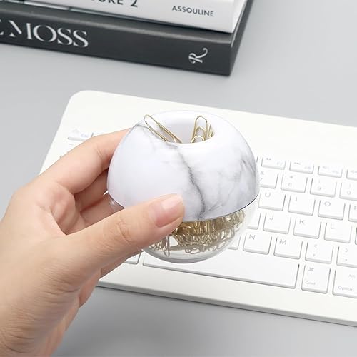 Miniatura 2 de Soporte magnético para clips de papel, dispensador de clips de papel de mármol con clips de papel dorados, 100 piezas de 1.1 pulgadas (1.102 in),