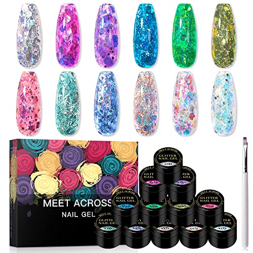 Set de esmaltes gel glitter 12 colores con pincel para uñas miniatura 1