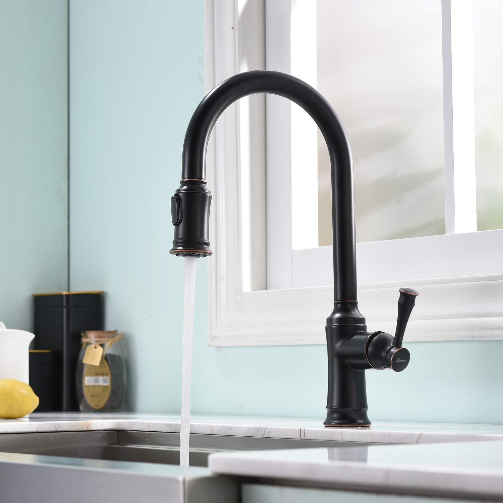 PHASAT Robinet Mitigeur de cuisine extensible avec douchette extensible à 360° 2 fonctions Robinet de cuisine ORB KZ06