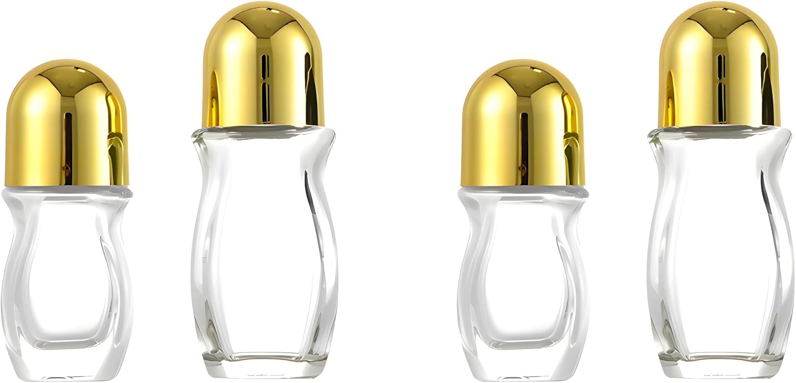YOFAN 4-Pack Golden Glass Roller Ball Bottles - 30mL & 50mL Empty Refillable Roller Deodorant Containers