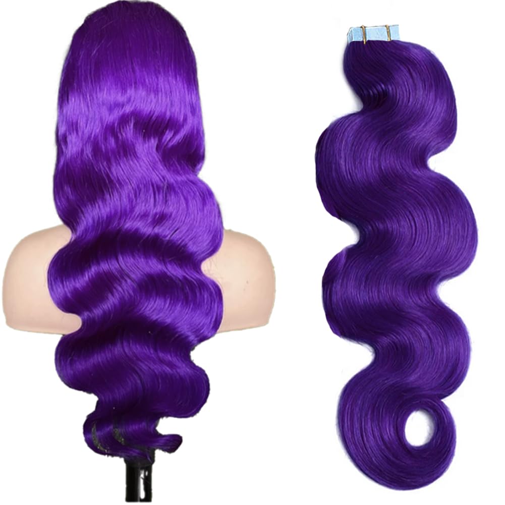 Tape in Hair Extensions Remy Human Hair 22inches 100g/pack 40pcs Body Wave Seamless Skin Weft Tape Hair Extensions Purple Color Hair for Fashion Women