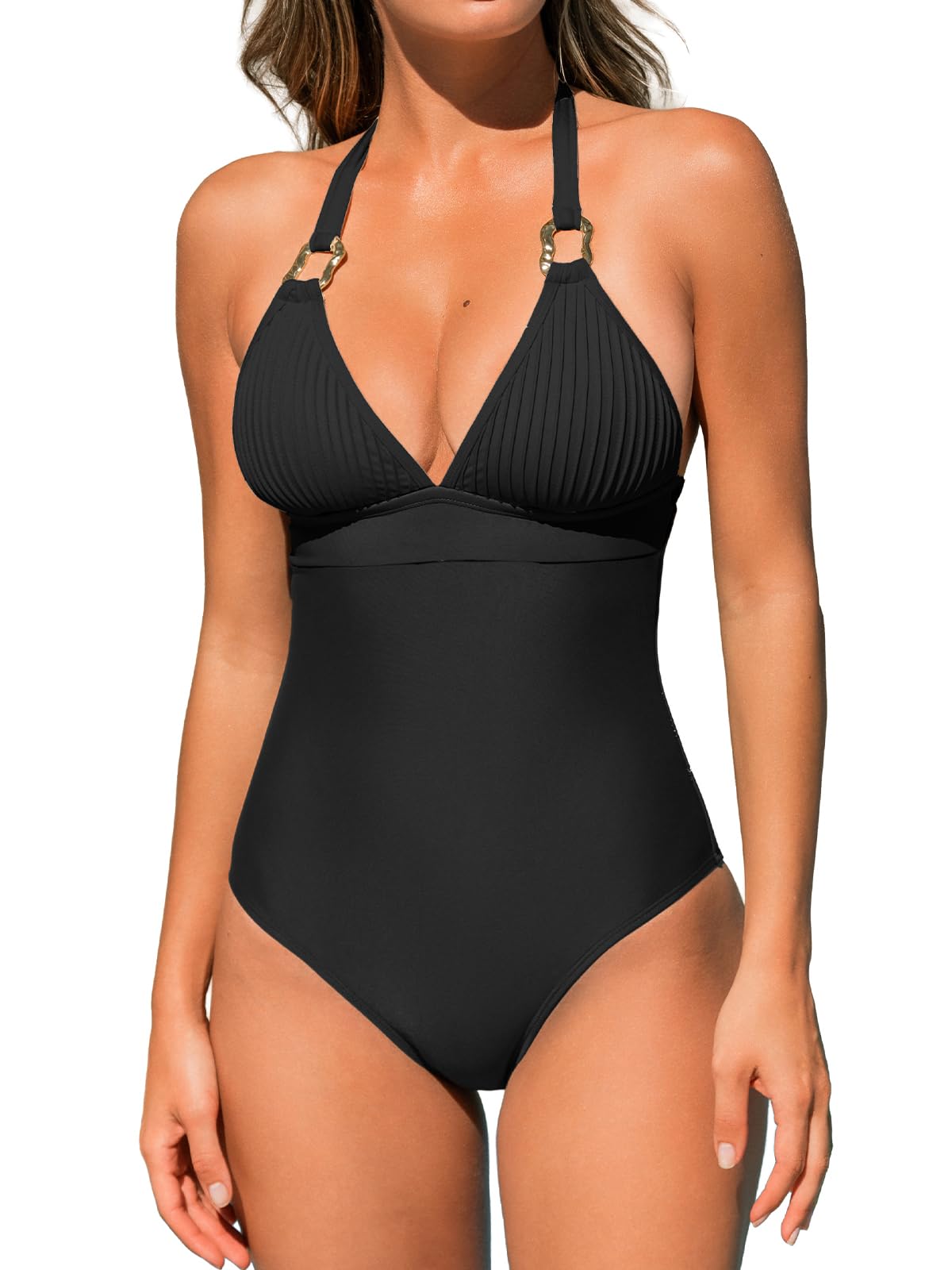 CUPSHE Costume da bagno intero da donna con scollo a V e spalline regolabili da annodare, schiena scoperta