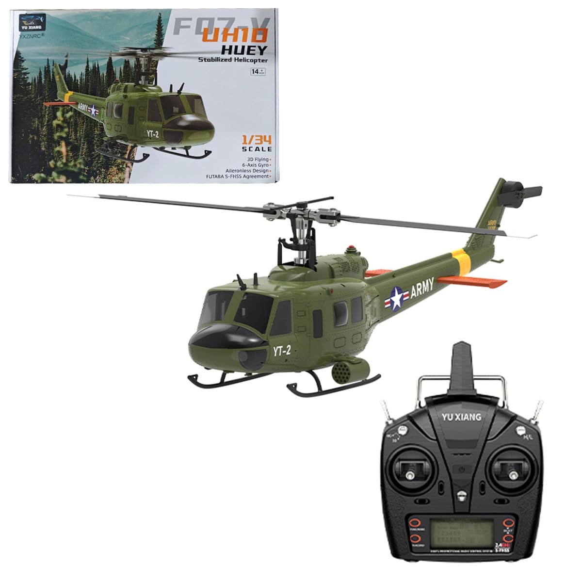 Lunaro UH-1 Huey RC elicottero con GPS, YU XIANG F07-V elicottero militare scala 1/34 per adulti, drone interno esterno con stabilizzatore e motori potenti