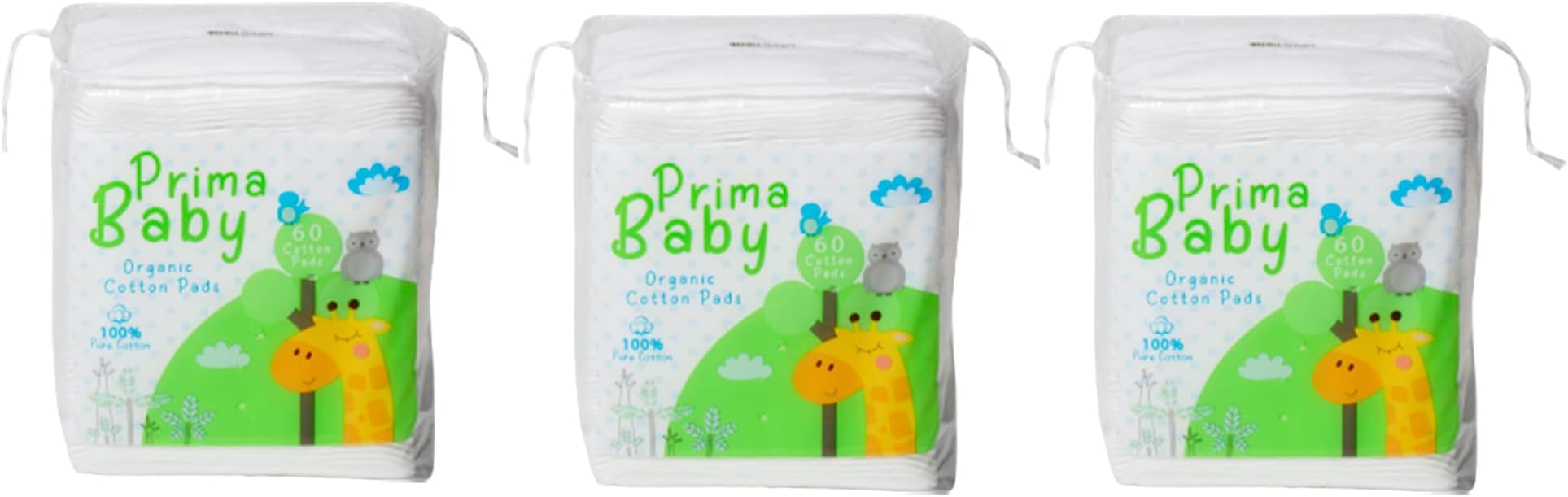 Prima Baby Cotton Squares, Soft and Gentle, Chemical free for kids, 60 Pcs - Combo Pack of 3, 1 count