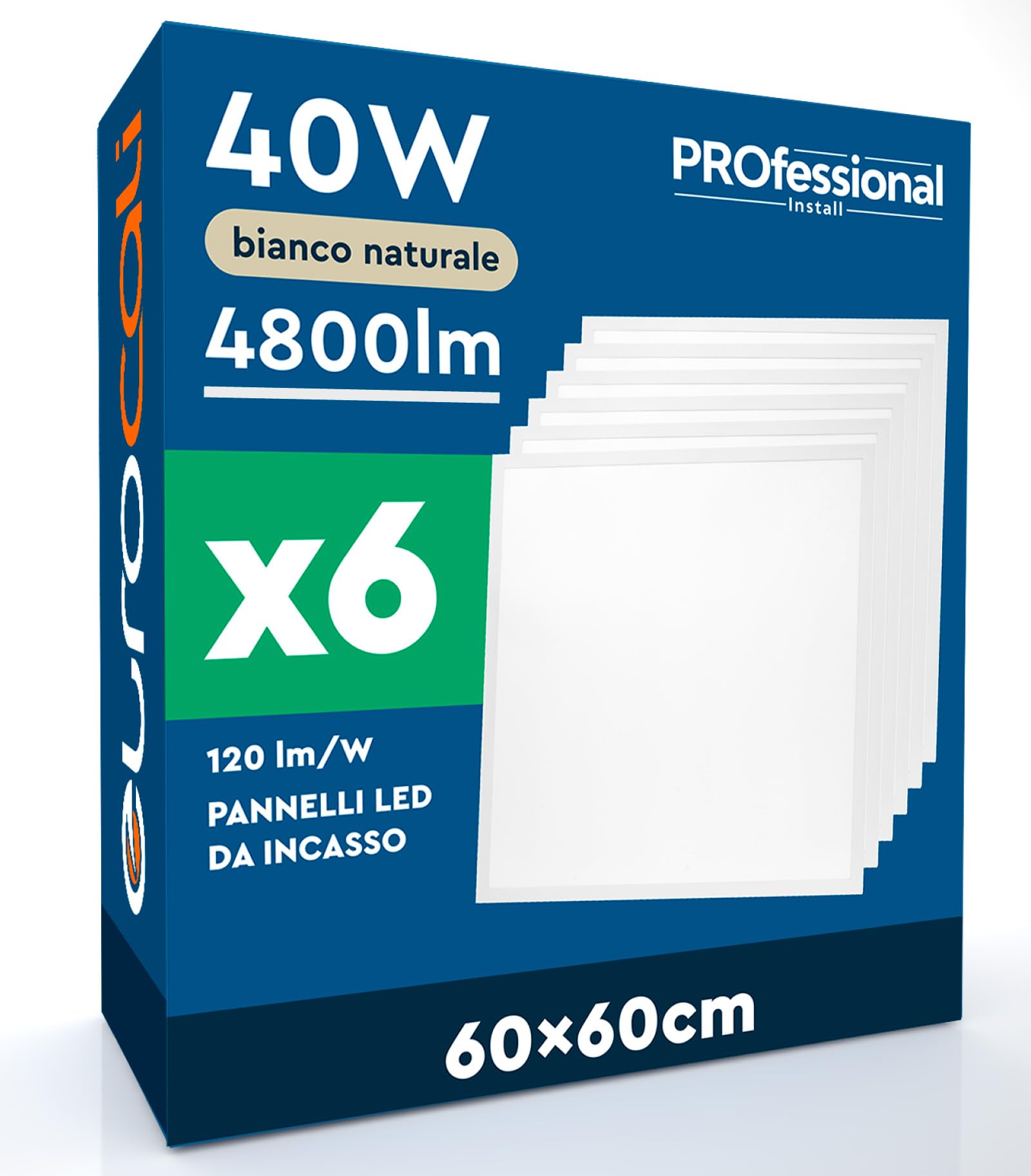 6 Pannelli LED 60x60 40W Quadrati da Incasso 4800 Lumen - Luce Naturale 4000K - Plafoniera da Ufficio Alta Luminosità 120 lm/W Lampada da Soffitto per Controsoffitti Modulari