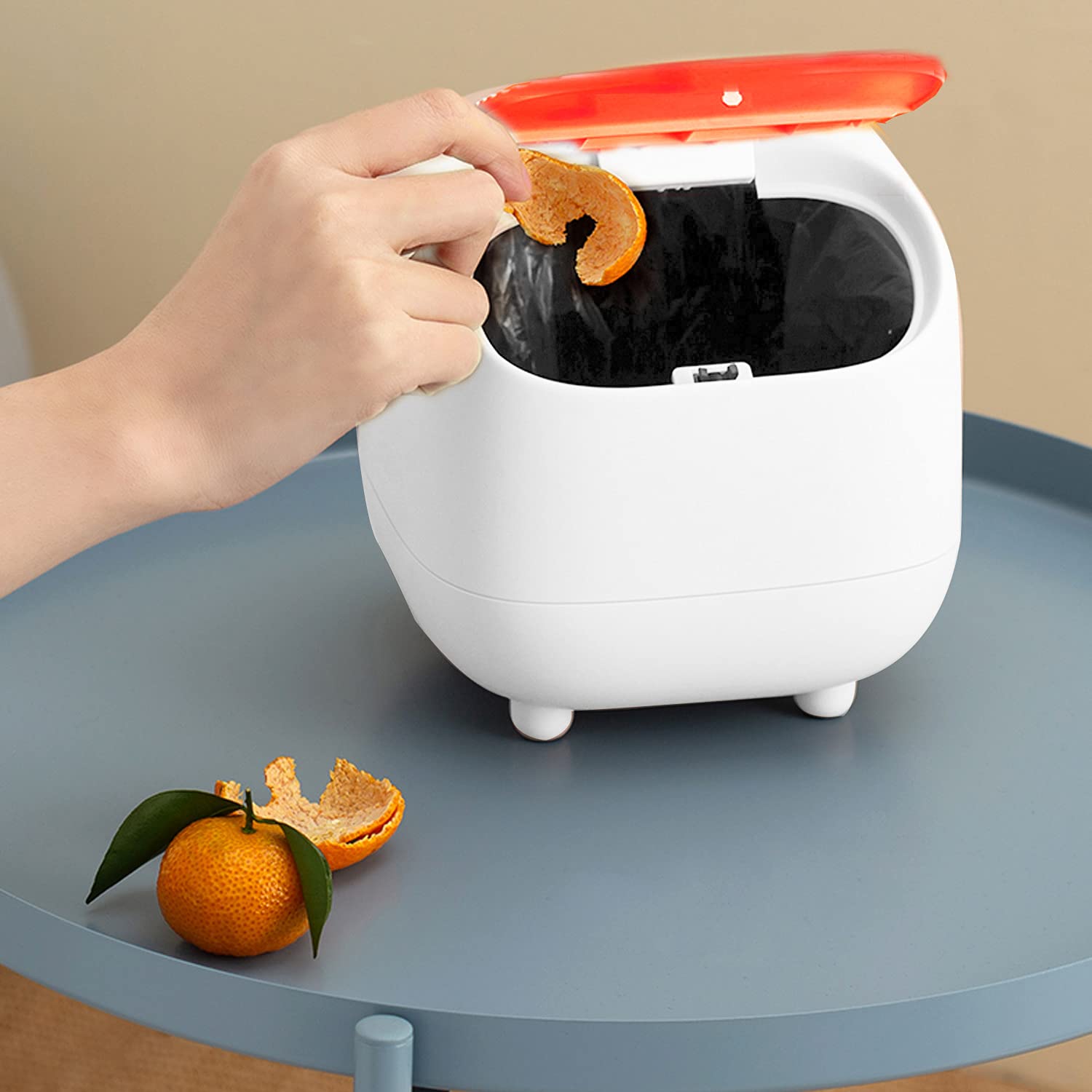 AnyCar Small Waste Bin, Cute Ninja Press Desk Bin with Lid, Bedroom Bin