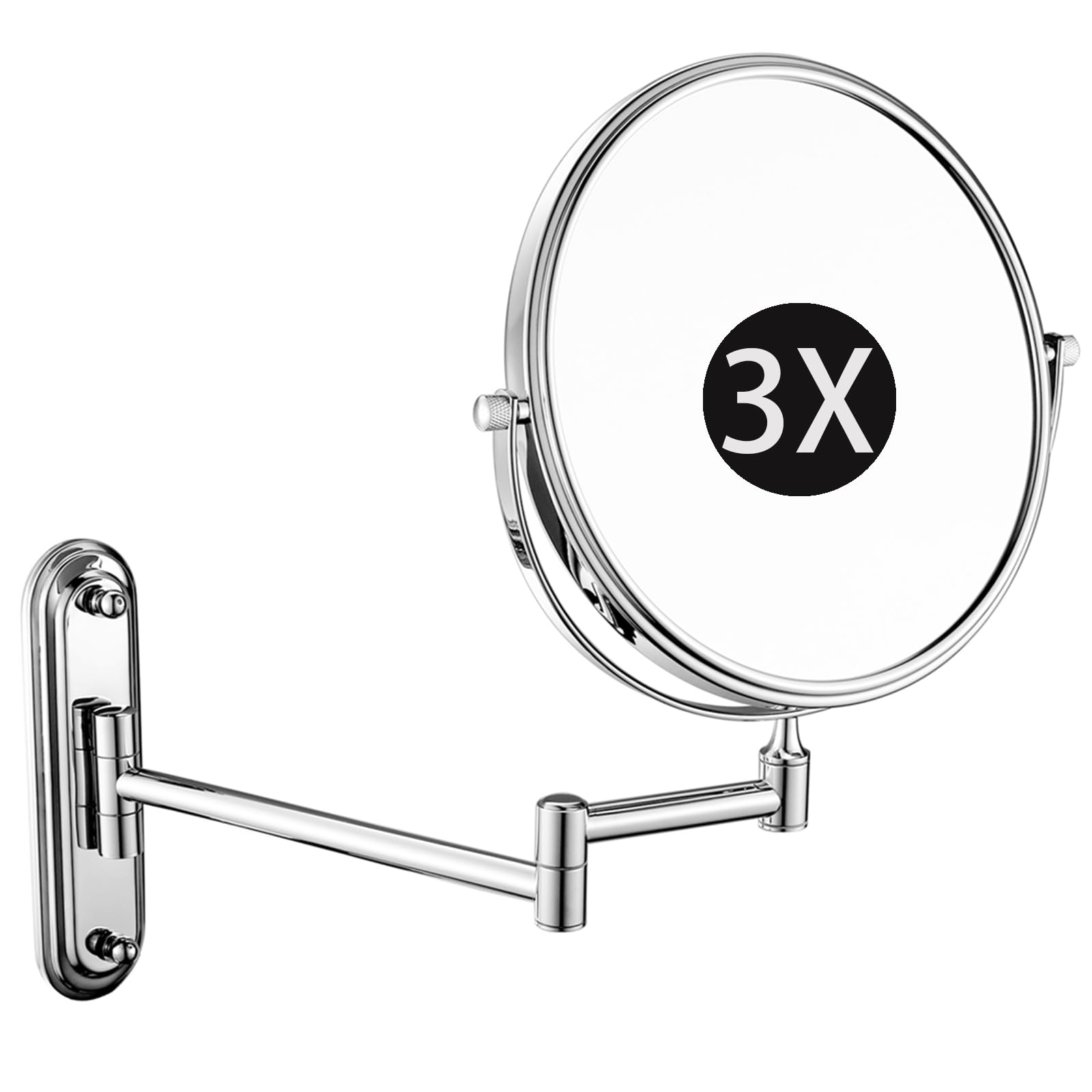 SXFSDOU 6" Wall Mounted Makeup Mirror with Magnification, Double Sided Magnifying Mirror, 360 Swivel Adjustable Shaving Bathroom Vanity Mirror,Chrome,3X