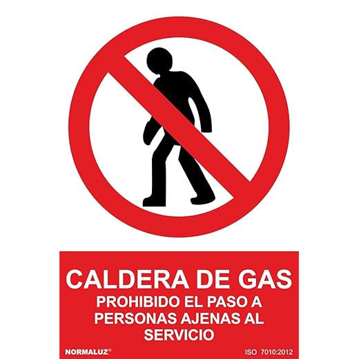 Normaluz Rd40018 - Señal Caldera De Gas Prohibido El Paso A Personas Ajenas Al Servicio Pvc Glasspack 0,7 Mm 21X30 Cm Con Cte, Ripci