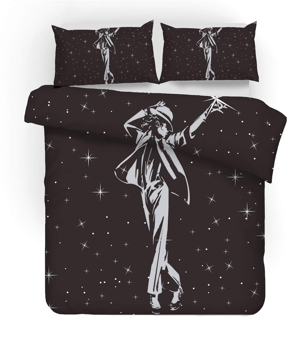 NICHIYO Michael Jackson Bed Linen Set, Duvet Cover and Pillowcase, Microfibre, 3D Digital Print Three-Piece Bedding (Duvet Cover + Pillowcases) (14, Double 200 x 200 cm / 79 x 79 inches)