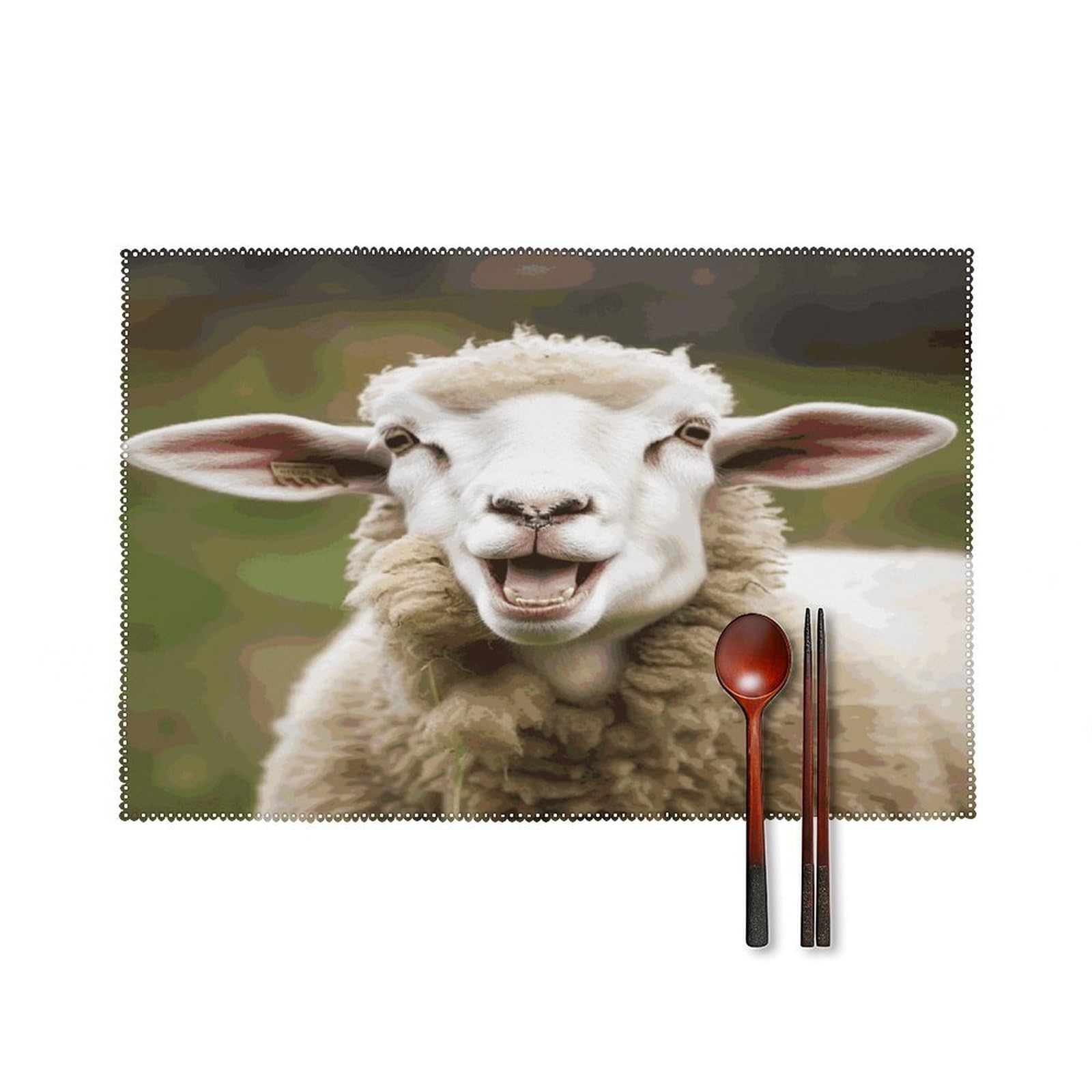 Fekiloot Style Funny Naughty Sheep Tongue Cute Animal Placemats Set Of 6,Table Mat