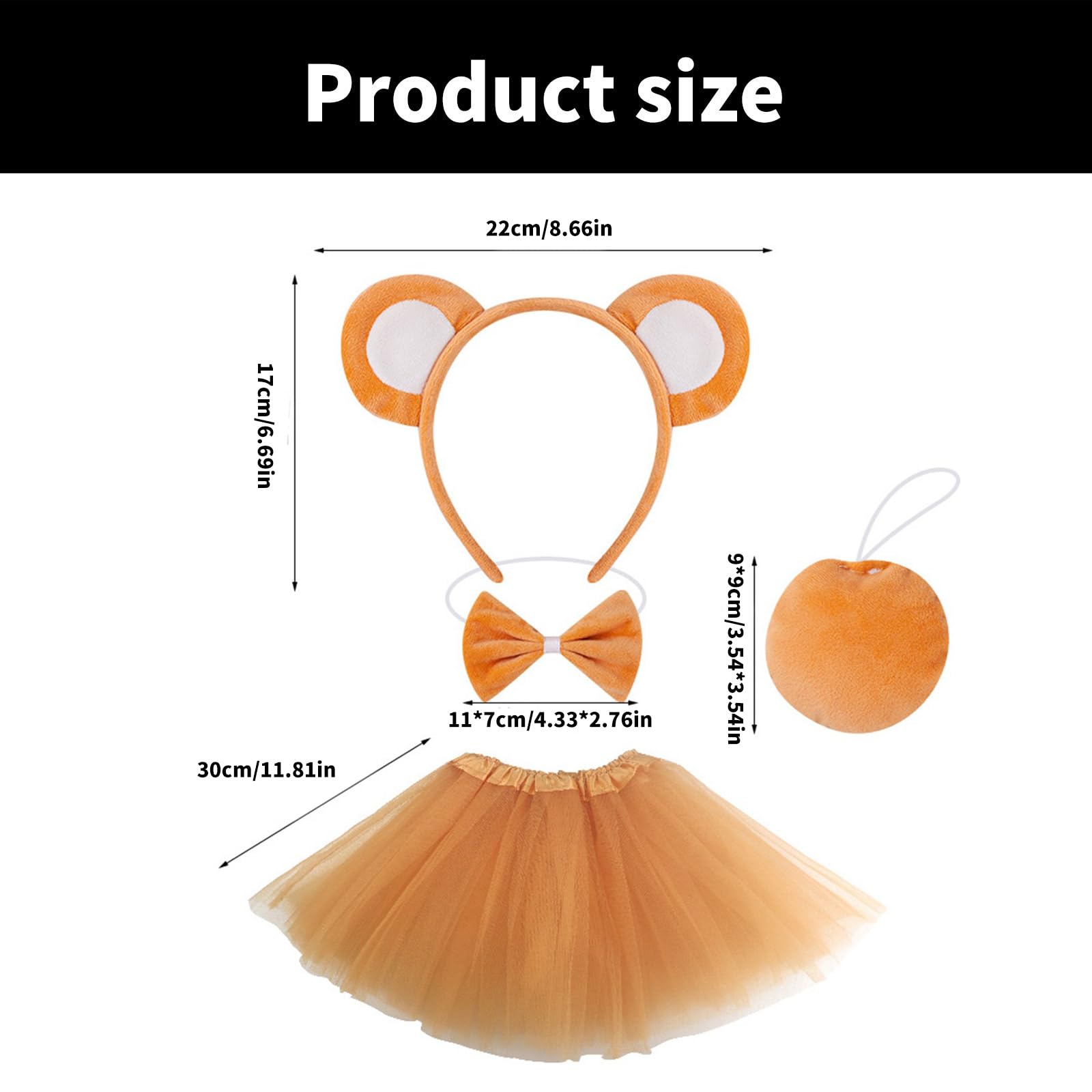 Diadema De Orejas De Oso Y Accesorios De Felpa Para Mujer - Lazo, Corbata Y Vestido Corto Para Cosplay Y Fiestas (Color Naranja)