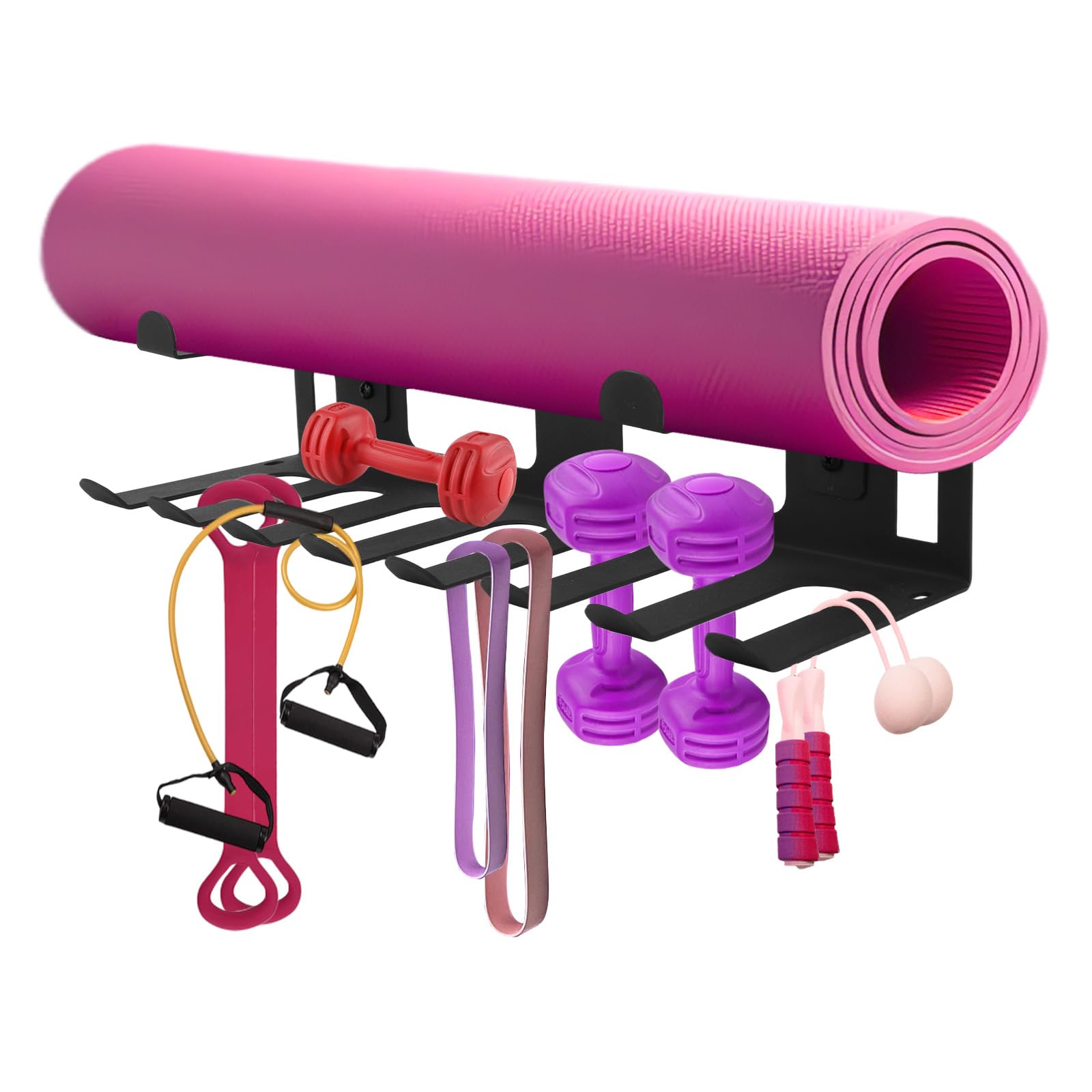 Mehrzweck-Aufbewahrungsregal für Fitnessgeräte, Edelstahl-Rack-Organizer Wandhalterung mit Schrauben Heim-Fitnessstudio-Zubehör für Schaumstoffrollen Gurte Widerstandsbänder Yogamatte (Schwarz)