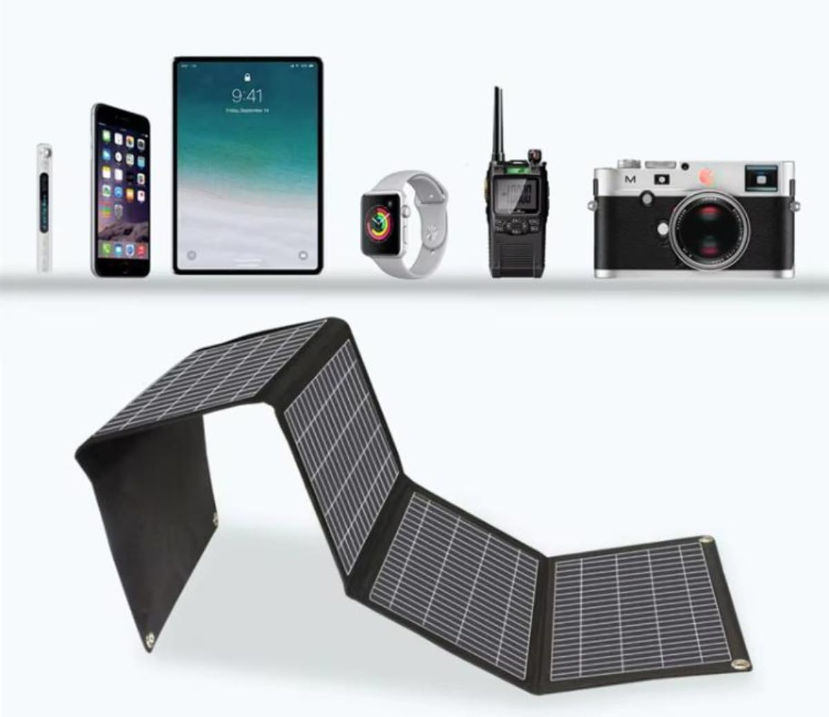 Chargeur solaire monocristallin 28 W, panneau solaire portable ultra fin à 4 volets avec charge rapide pour le camping, les téléphones et les aventures en plein air