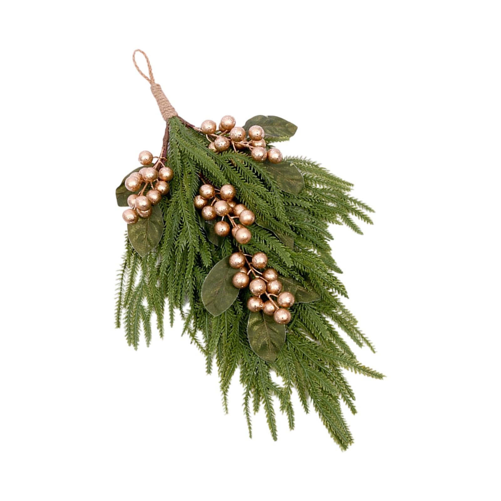 Carotoe Gold Christmas Branch Hanging Ornament With Berries Pine Cone Decor For Indoor Outdoor Holiday Party Decoration Pine Christmas Garlands