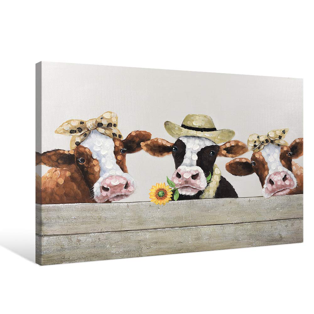 SEVEN WALL ARTS Cow Wall Decor Cow Pictures Rustic Farmhouse Decor Cow Canvas Wall Art Farm Animal Dairy Cattle Paintings Country Room Decor Bathroom Decor for Bedroom Kitchen Living Room 12x16