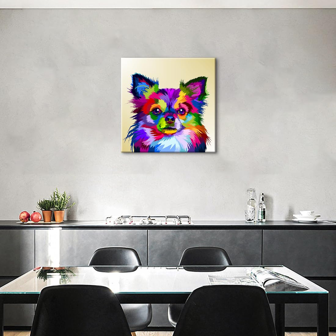 Amazon.co.jp: カラフルなチワワ犬 絵画 油絵 おしゃれ フレームレス