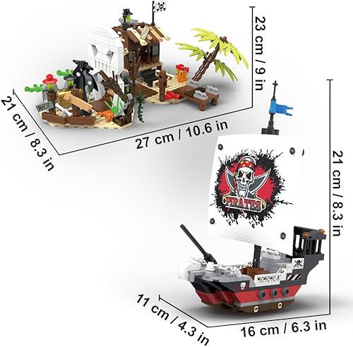 Miniatura 7 de Mesiondy Pirate Ship Adventure Ocean Building Block Set, MOC Building Block para niños de 6 años y más de 578 piezas