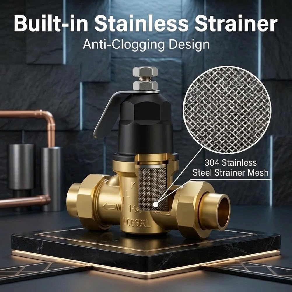 Valvola di regolazione della pressione, regolatore di pressione dell'acqua regolabile, 0-160 PSI per cicli di irrigazione e utensili elettrici pneumatici in ottone libero (3/4)