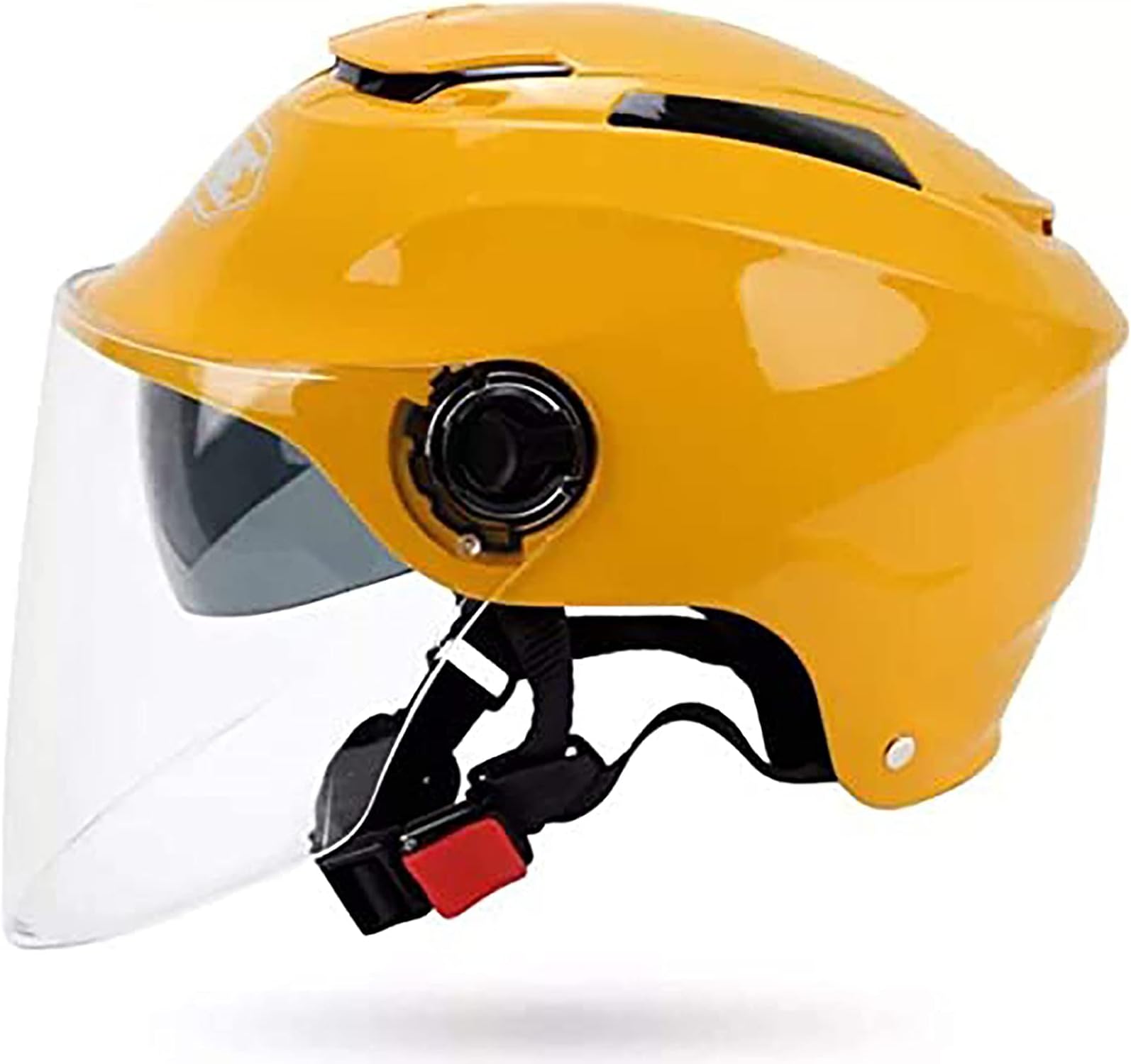 F&FSHOpen Face Motorcycle Helmet, With Double Sun Visor Yellow Motorbike Jet Helmet DOT/ECE Approved Motorbike Crash Helmet Unisex-Adult Size Cruiser Half Helmet(56-59cm)