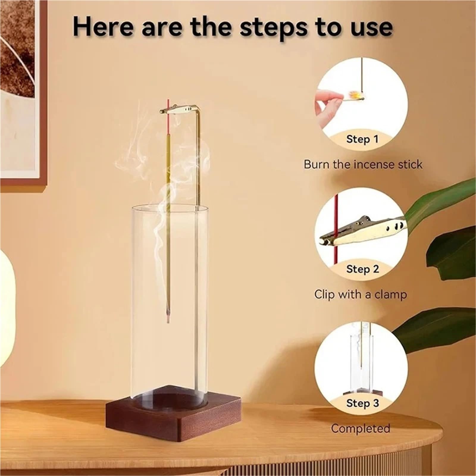 1 pezzo porta incenso, for bastoncini, raccogli cenere in vetro rimovibile, bruciatore di senza disordine, meditazione, yoga, spa Per Casa,Meditazione E Yoga