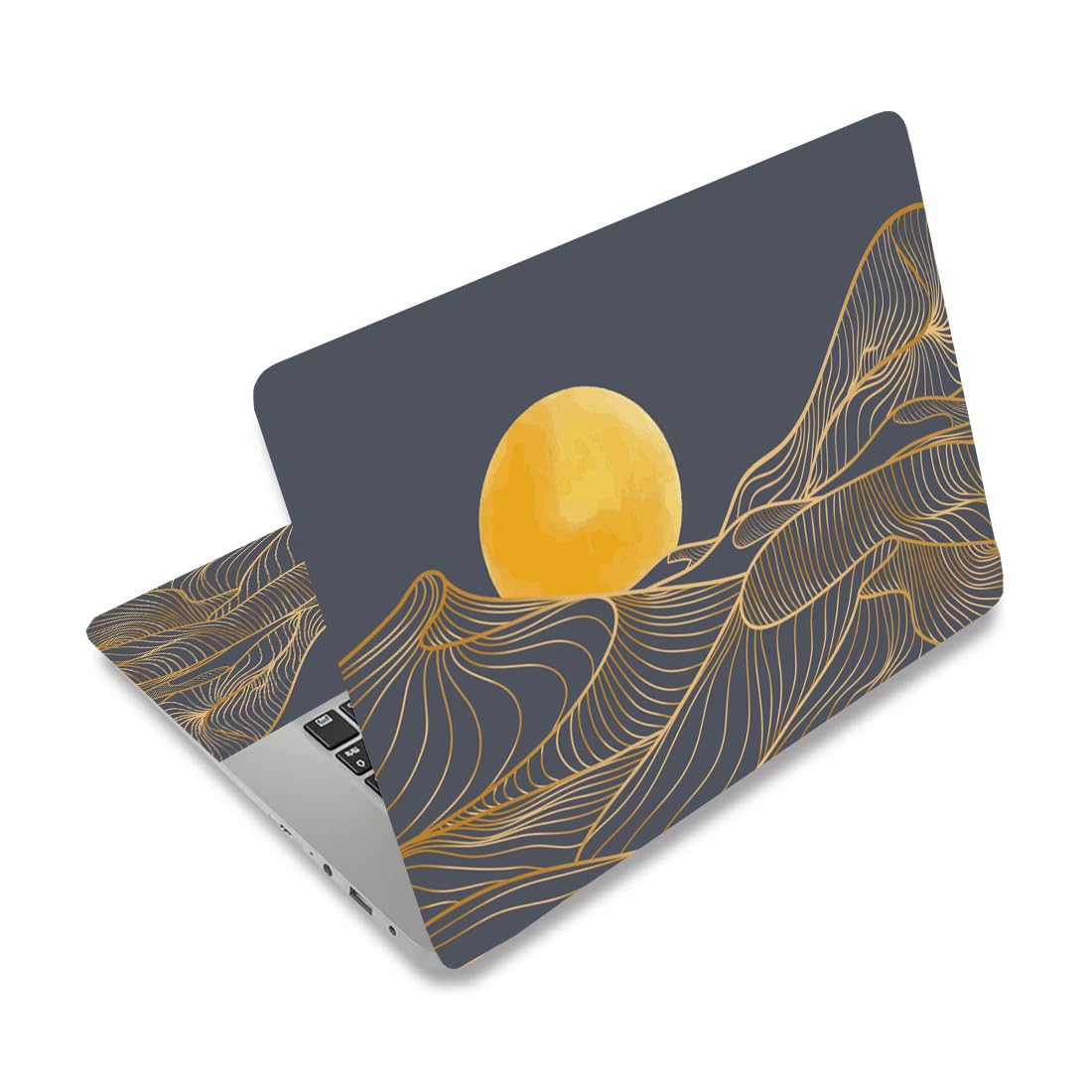 PLIGREAT Golden Sun Mountain Line Art Laptop Skin Sticker Decalcomanie Universale Vinile Riutilizzabile Notebook Decorativo FAI DA TE Adesivi di Copertura Protettiva Ad Acquerello Per Laptop Netbook