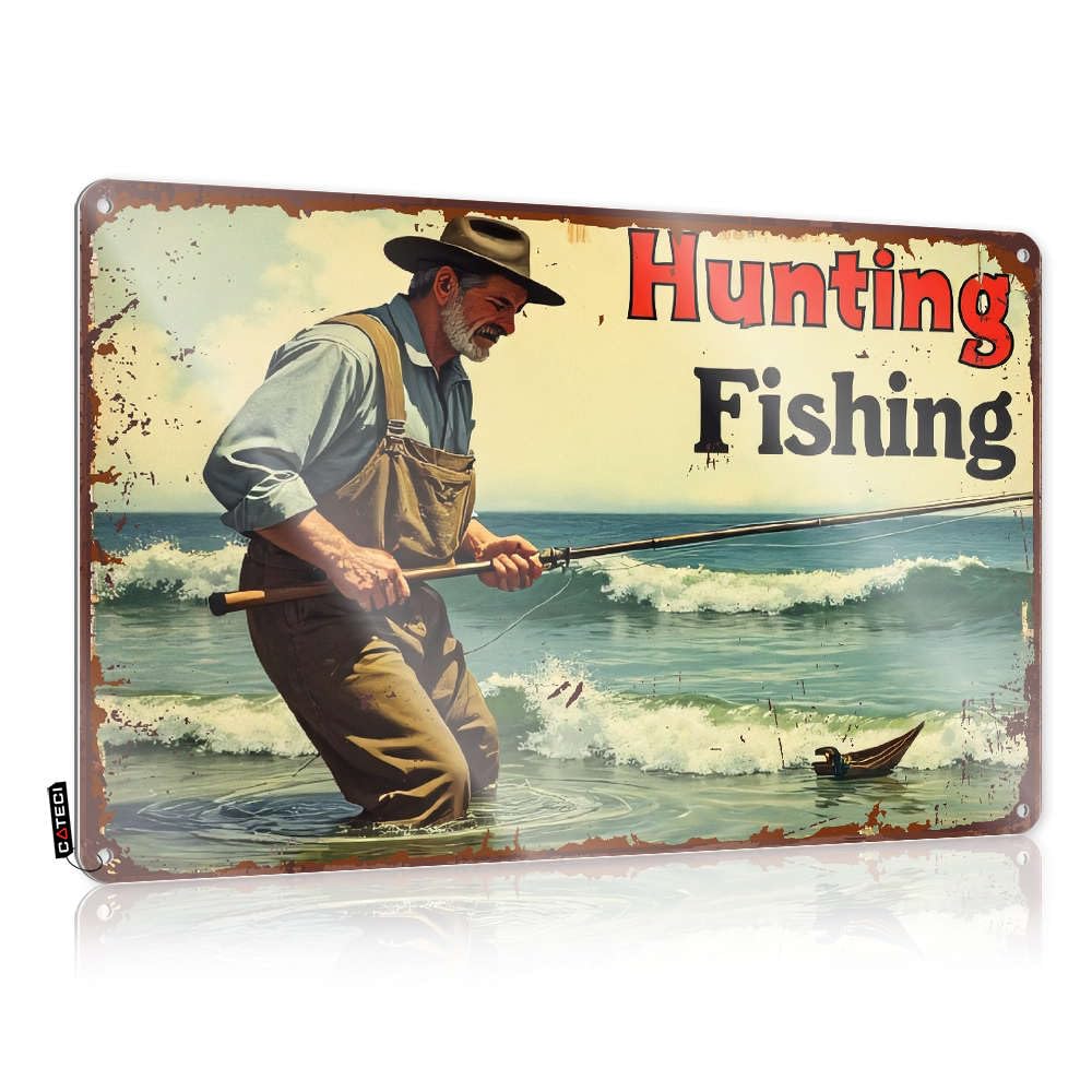 Sujd Colour Hanging, Decorations Premises Name Vintage Hunting Fishing Poster | Rustic Chic Wall Art(20X30cm)