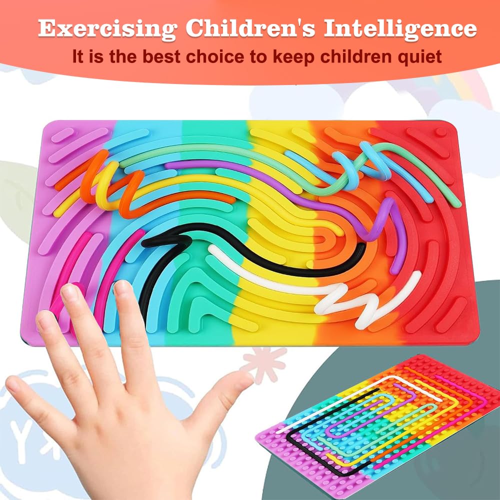 Vizaro Sensory Activity Board: Ednzion Double-Sided Silicone Fidget Toy for Kids & Adults | Silent, No Mess, Calming for Anxiety, ADHD & Autism | Portable & 10 Strings | Ages 3+ 4