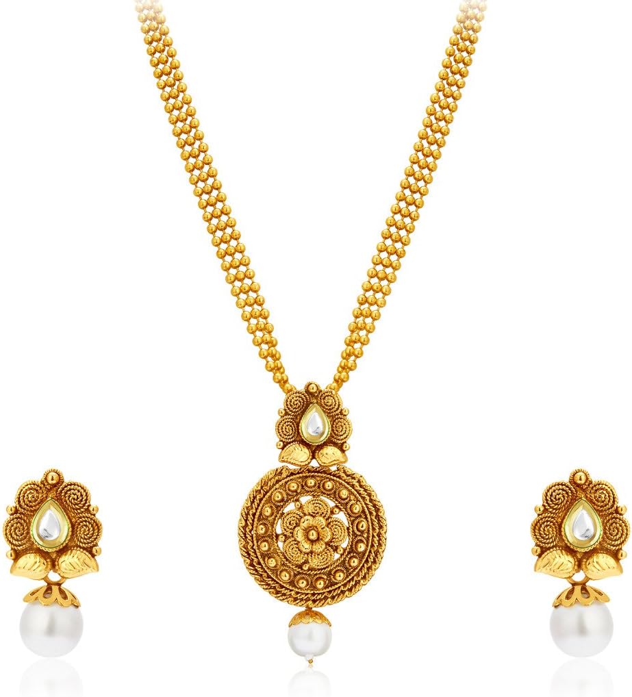 Graceful Gold Plated Kundan Necklace Set For Women