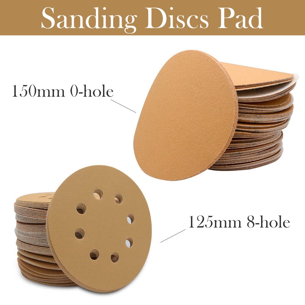5Pcs Sanding Discs Pads, Loop 60/80/100/120/150/180/240/320/400/600 Grits125mm/150mm Sandpaper Sheet for Random Orbital Sander, 0 Holes
