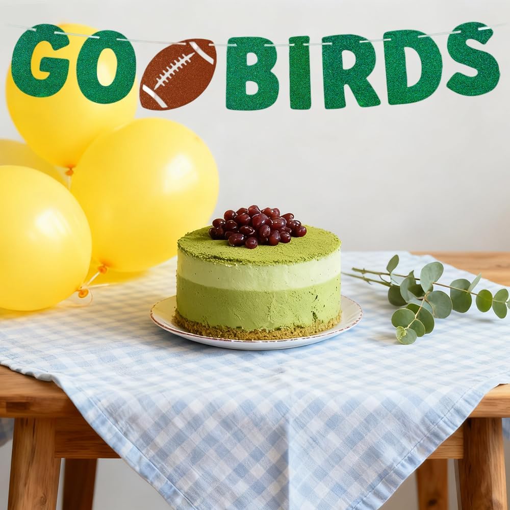 Fly Eagles Fly Banner - Go Birds Banner - Football Game Day Decor, Go Eagles Football Theme Hanging Birthday Party Supplies Green Glitter - Image 5