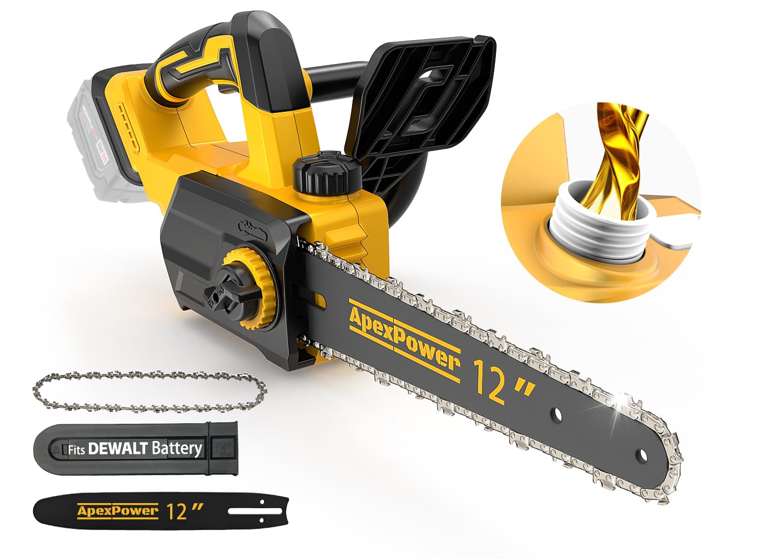 12 inch brushless electric chainsaw cordless, for dewalt battery 20v, compact chain saw with 44.3 ft/s powerful cutting, auto oiler low kickback battery powered chainsaw for tree trimming wood cutting, tool only
