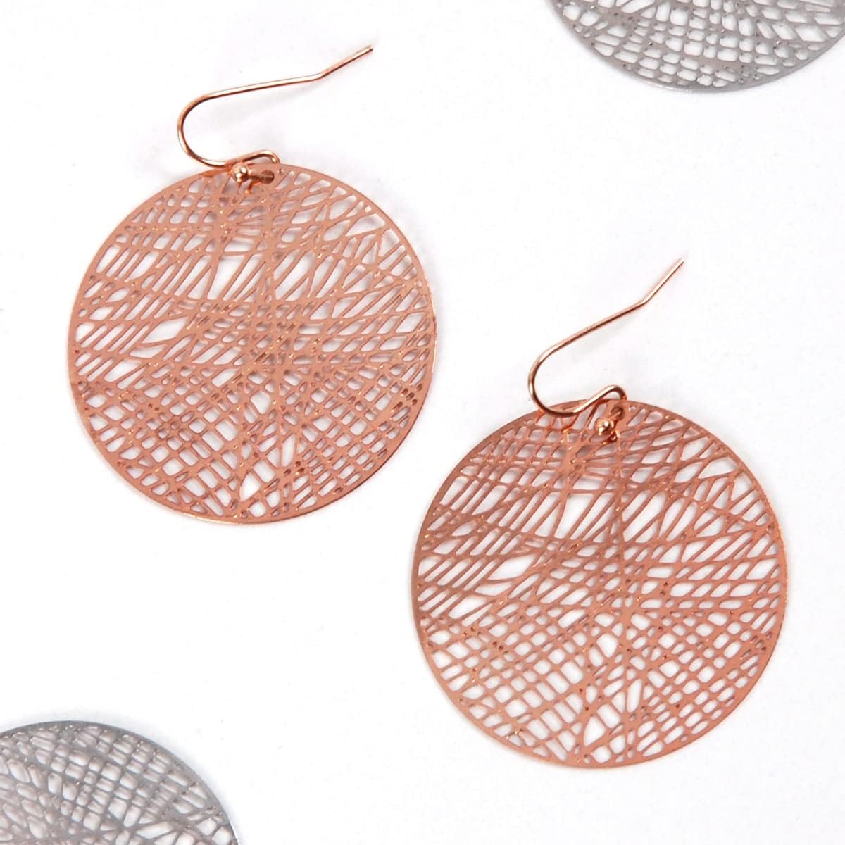 Boho Dangle Earrings for Women - Gold, Rose, or Silver Tone Lightweight Geometric Filigree Dangly Earrings - Image 3