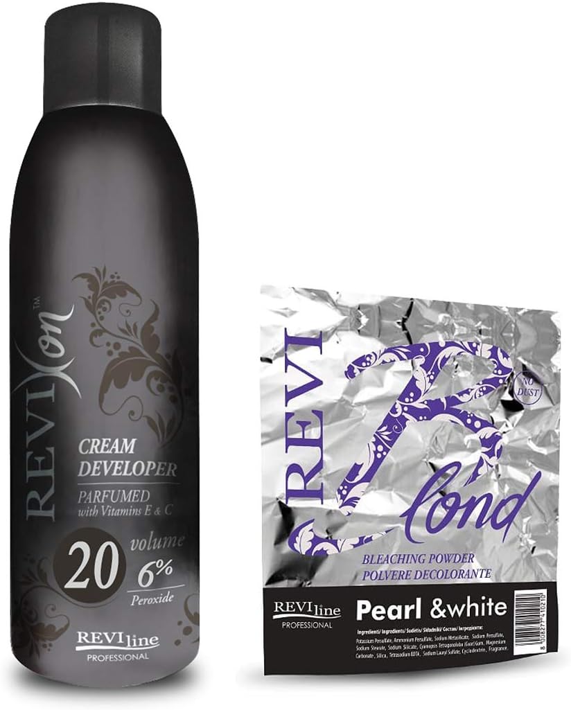 Set of Cream peroxide 1000ml (6% volume 20) and Bleach Powder (PEARL&WHITE) 500g no dust formula Professional Lightening bleaching highlighting hair protect formula