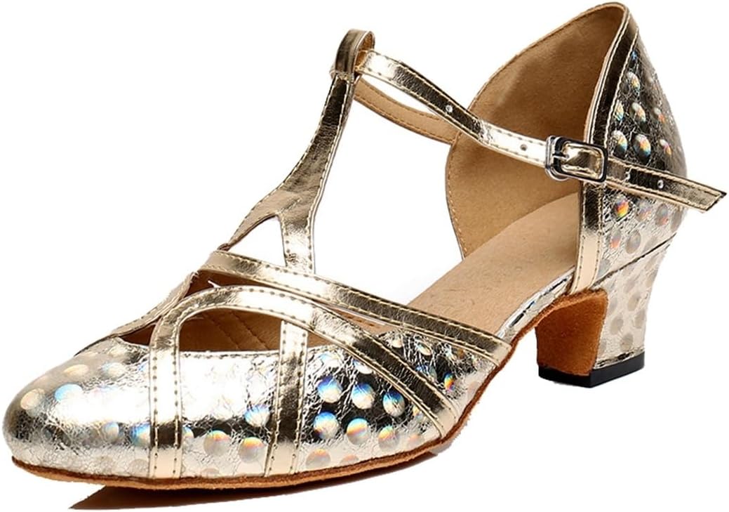 TDA Women's T-Strap Glitter Synthetic Salsa Tango Ballroom Latin Party Dance Shoes