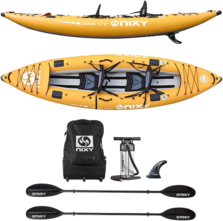 NIXY Tahoe Inflatable Kayak – Premium 2 Person Kayak Durable Design for Two Adults, Portable and Stable with Advanced Features for Fishing and Adventure – Blowup Kit, Seats and Paddles Included NIXY Tahoe Inflatable Kayak – Premium 2 Person Kayak Durable Design for Two Adults, Portable and Stable with Advanced Features for Fishing and Adventure – Blowup Kit, Seats and Paddles Included
