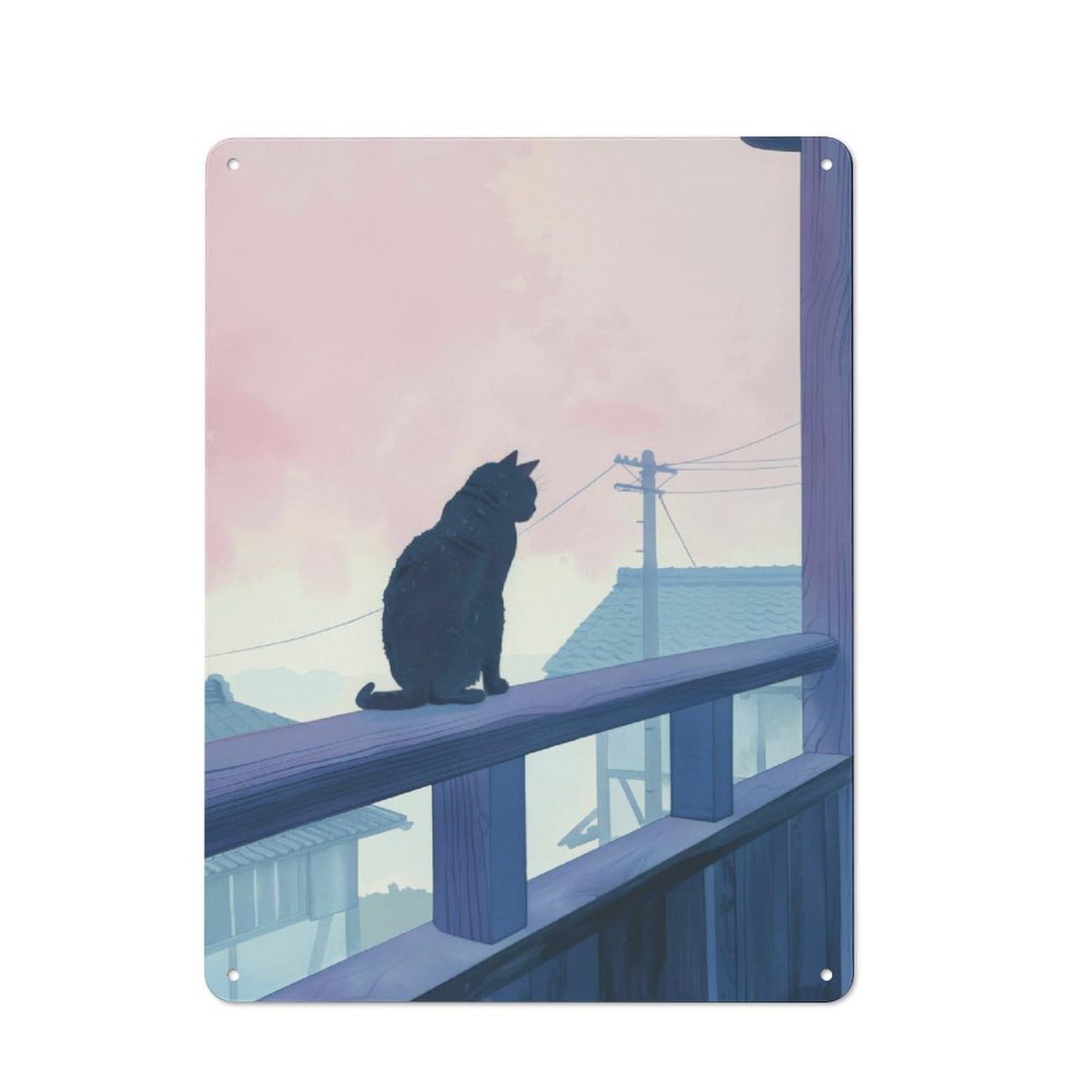 Junmoney Black Cat Japan Painting Metal Plaque 40X30cm With For Garage Wall, Retro Decor, For Garage Decor Collectors Refreshing A Room In Autumn