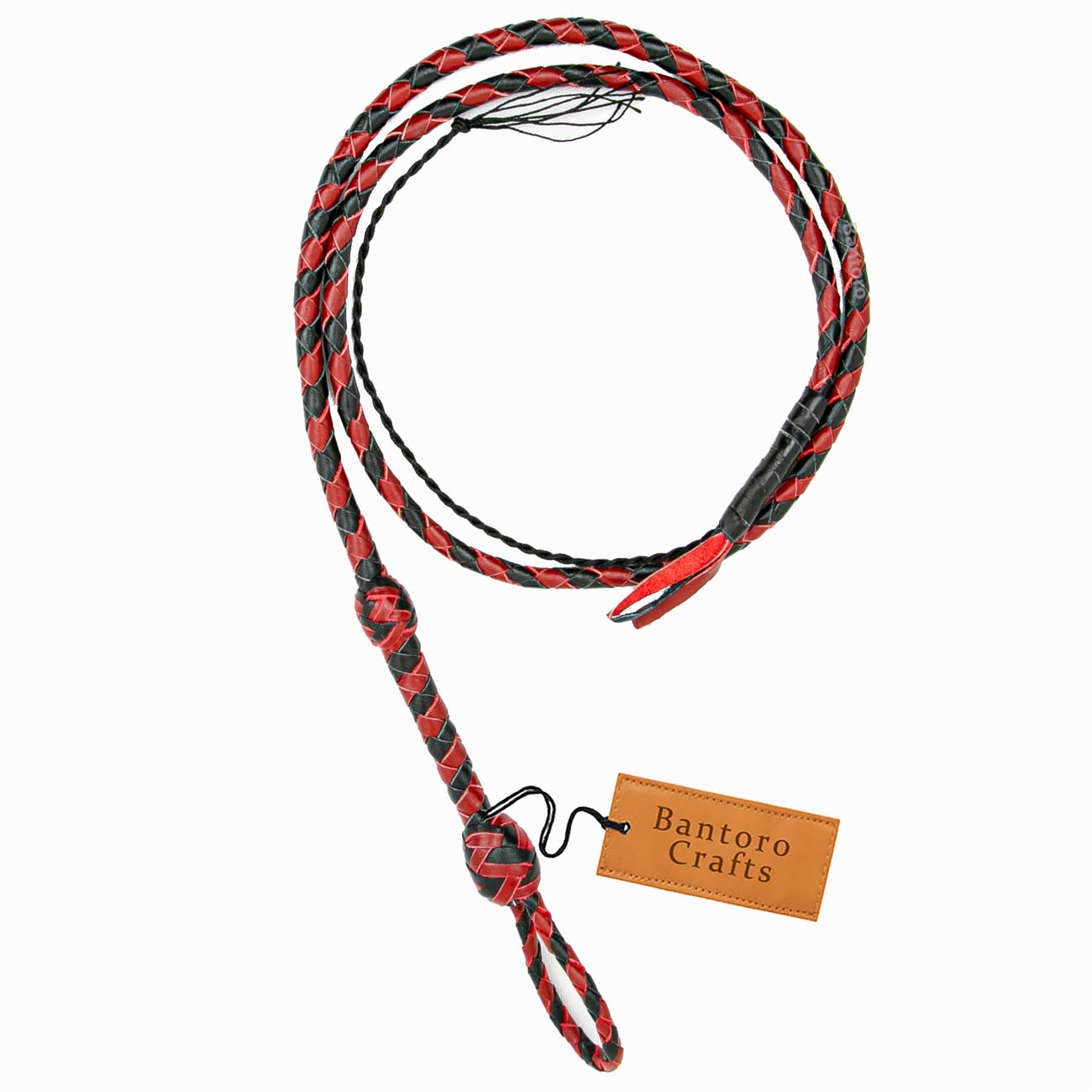 Mini látigo de piel de bolsillo rojo y negro de 91 cm de longitud, látigo miniatura de color marrón